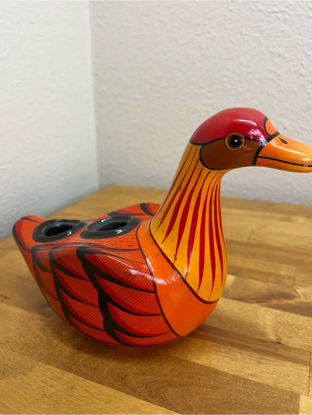 Signed M Palacios Mexico Tonala Pottery Bird Double Candle Holder Folk Art
